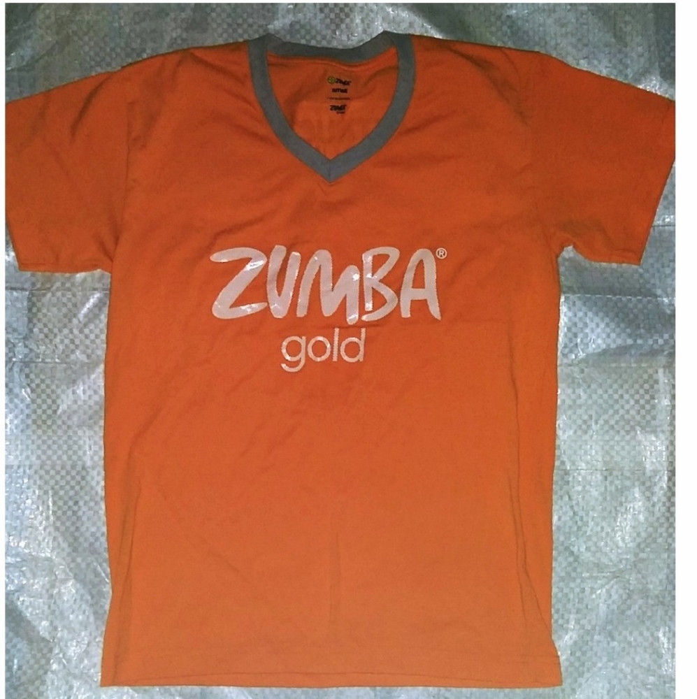 Zumba Gold Instructor T-shirt Tee V-neck Small or Large Orange